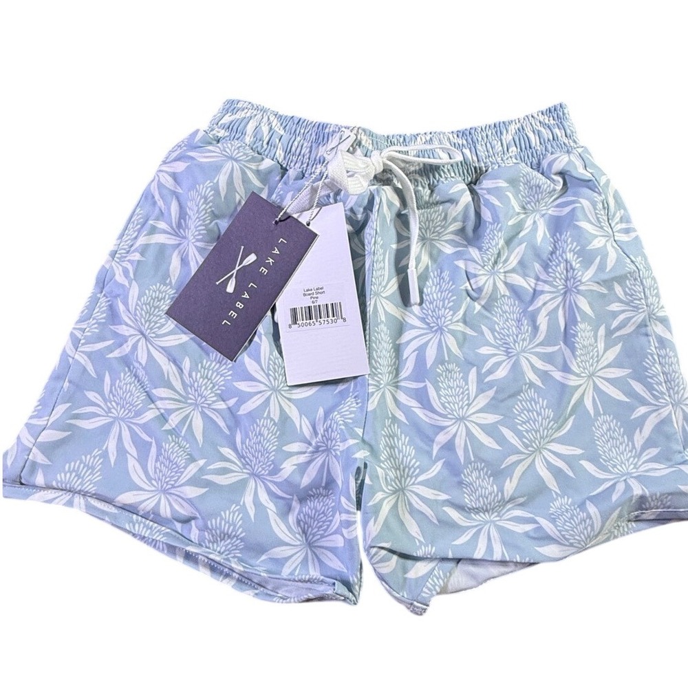 Lake Label Kids Board Shorts Pine Blue Floral UPF 50+ Swim Trunks Size 6/7 NWT